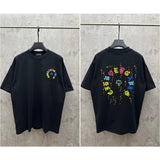 Ch hip-hop t shirts high street ch short sleeve sanskrit color embroidery loosecasualpure cotton american heavy weight short sleeve