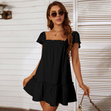Women Dress Square Collar Bow Dress
