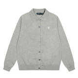 Dopamine macaron color autumn/winter rl small malafit polo collar knit cardigan women's couple's wool sweater