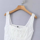Women Dresses Summer Embroidered Square Collar Slimming Sling Dress (Xds0414)