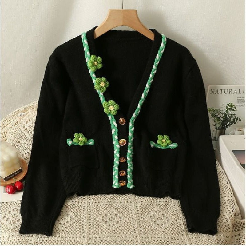 Women Knitwear Autumn and Winter V-neck Sweater Short Knitted Cardigan