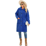 Women Trench Coat Fall and Winter Lapels Long Sleeve Pocket Solid Color Single-Breasted Extended Coat