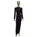 Women Dresses Bandage One-Piece Dress Elegant Long Sleeve Wire Nail Dress Skirt (Otn202404)