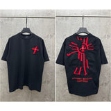 Ch hip-hop t shirts ch short-sleeved couple velvet patch embroidery cross worn out old american high street