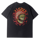 Hip-hop t-shirts: american high street style, short sleeve, biker-inspired flame skull print, crew neck tee