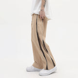 Men Sweatpants Zipper Casual Wide-Leg Trousers