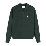 Ami araunriflove polo collar lapel fall and winterknitting shirt wool sweater long sleevesembroider couple