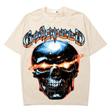Hip-hop t shirts american high street hip hop street star shock skull washed retro distressed casual short-sleeved t-shirt