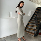 Women Dresses Sexy Elegant Dress Long Sleeve round Neck Sheath Dress (Bla0420)