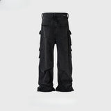 MIJKO Mens Vintage Pants MIJKO Tooling Wash High Street Wide Feet Black Jeans