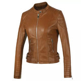Women Leather Jacket Autumn and Winter Leather Coat Short Jacket Zipper Casual Coat