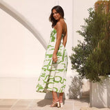 Women Dresses Summer V-neck Backless Print Sexy Suspenders Dress (Jkw0408)
