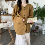 Women Knitwear Autumn and Winter round Neck Sweater Coat Female Loose Knitted Cardigan