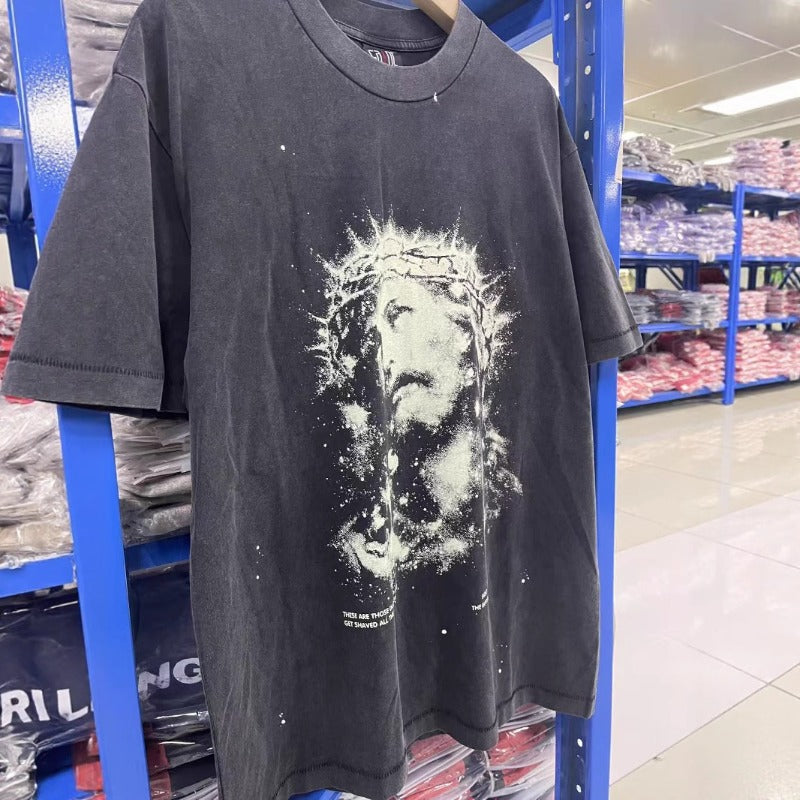 saint m t shirts s.m. glow-in-the-dark distressed crew neck pullover short sleeve t-shirt