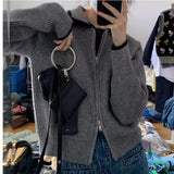 Women Knitwear Fall and Winter Lapels Zip Sweater Loose Knitted Cardigan