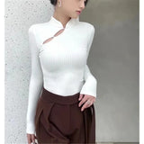 Women Sweater Knitwear Mandarin Collar Knitwear Spring Sexy Long Sleeve T-shirt