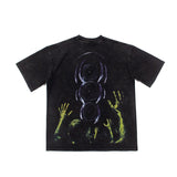 Hip-hop t-shirts: american streetwear, hellish hip-hop, vintage distressed, hand-printed short-sleeve tee, summer top