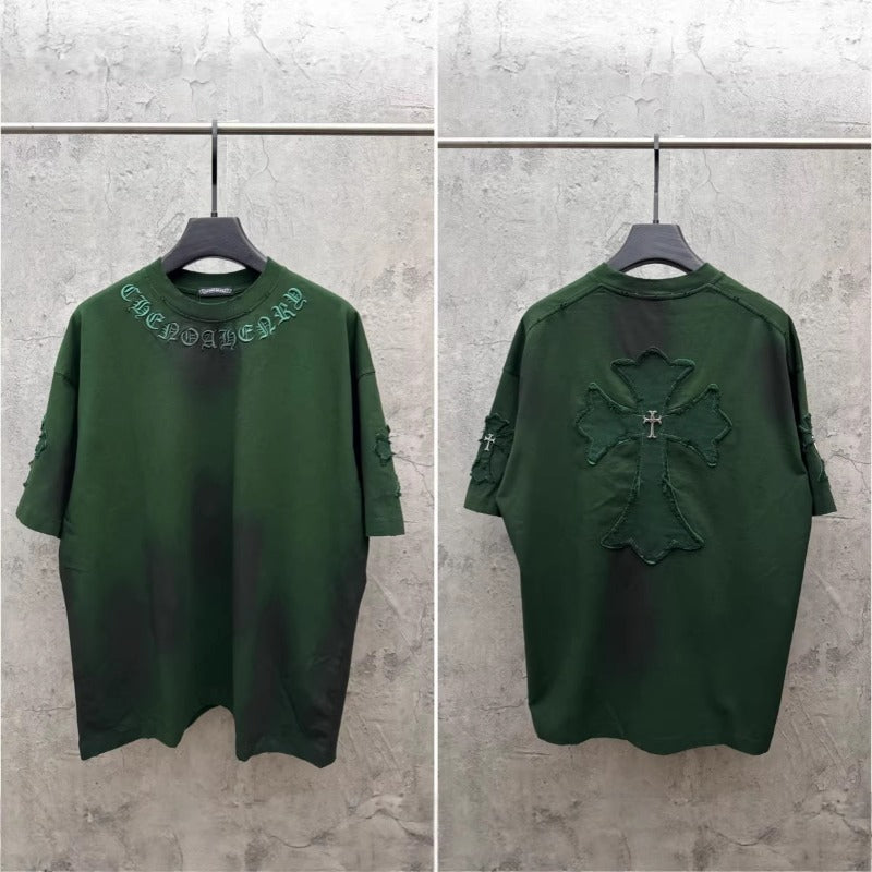 Ch hip-hop t-shirts - ch short sleeve classic minimalist cross appliqué embroidered short sleeve t-shirt - casual