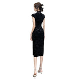 Women Maxi Dress Autumn Vintage Cheongsam Velvet Dress