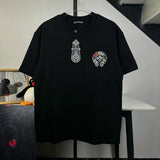 Ch hip-hop t shirts ch american correct version colorful horseshoe cross sanskrit embroider short-sleeved distressed round neck t-shirt