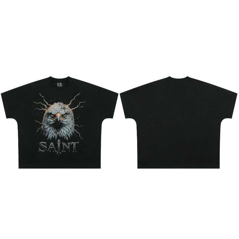 saint m t shirts s.m eagle letter graphic crew neck pullover short sleeve t-shirt