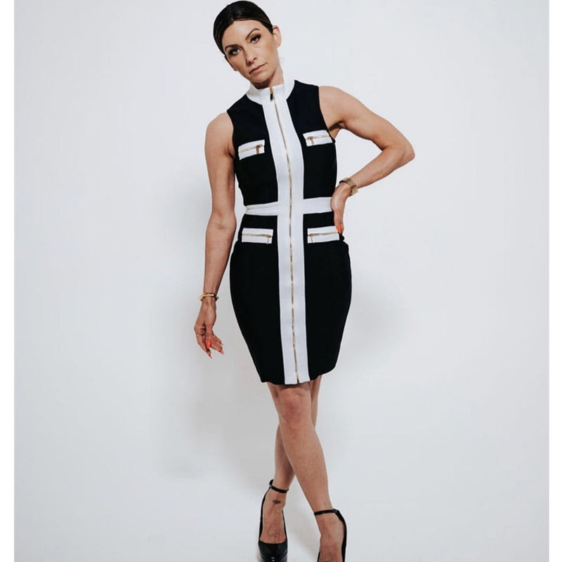 Women Dresses Bandage Dress Elegant Black and White Ol Dress (Ont0408)