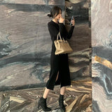 Women Maxi Dress Fall/Winter Polo Collar Pullover Knitting Dress