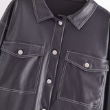 Women Leather Jacket Autumn Leisure Poly Urethane Leather Jacket Women's Leather Top Coat