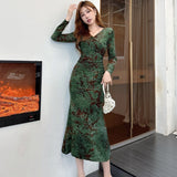 Women Maxi Dress Spring Long Sleeve Velvet Sheath Dress