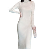 Women Maxi Dress Autumn and Winter Loose Turtleneck Knitting Dress