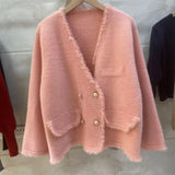 Women Knitwear Autumn and Winter V-neck Tassel Loose Knitted Cardigan