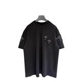 Ch hip-hop t shirts ch short-sleeved front and back embroidered frayed loose casual pure cotton american heavy weight short-sleeved
