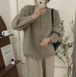 Women Knitted Cardigan round Neck Solid Color Knitted Button Cardigan Loose Casual Sweater Coat