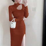 Women Maxi Dress Autumn Winter Sexy Hollow-out Hip Skirt