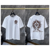 Ch hip-hop t shirts ch short-sleeved couple classic horseshoe distressed embroider loosecasual high street versatile heavy weight
