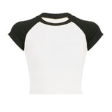 Women T-shirt Vintage Thread Raglan Sleeve T-shirt Short Top Short Sleeve Casual