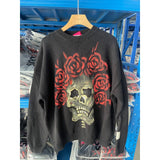 Saint m t sweater s.m rose skull handpainted pullover crewneck sweater wholesale