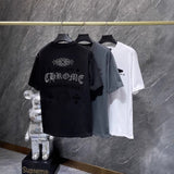 Ch hip-hop t shirts high version ch heavy industry hot diamond horseshoe sanskrit letter cross loosecasualamerican style heavy weight