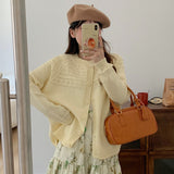 Women Knitted Cardigan Spring and Autumn Knitted Cardigan Loose Hollow out Coat
