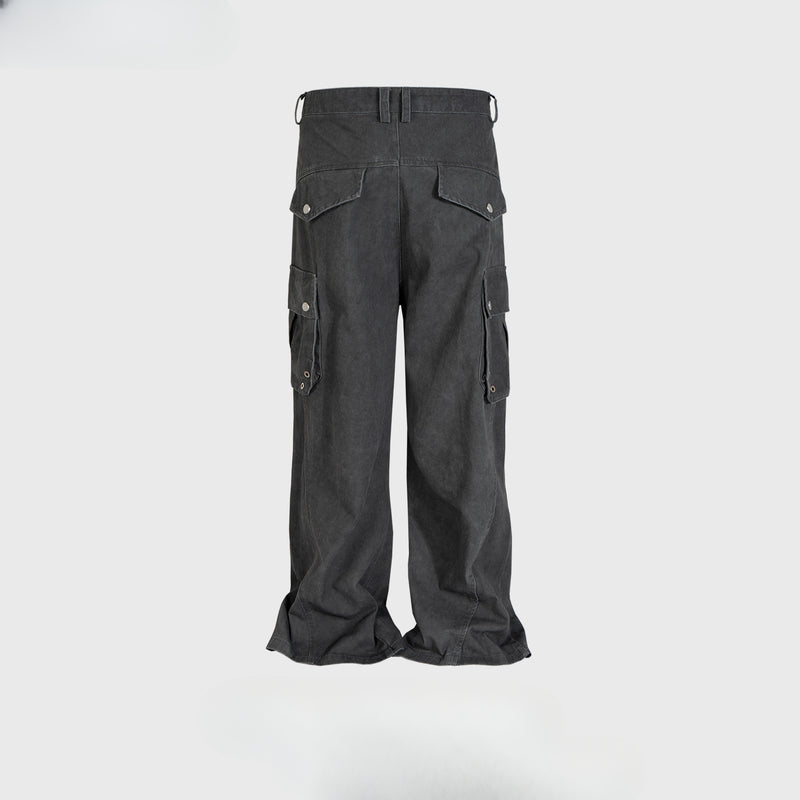 MIJKO Men Vintage Pants MIJKO Wide Foot Crease Design Casual Overalls