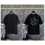 Ch hip-hop t shirts high version ch short sleeve high street horseshoe contrasting color laser engraving film loosecasualamerican heavy weight