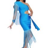 Women Evening Dress Tassel Dress Sexy Tight Hollow out Bandage Gown
