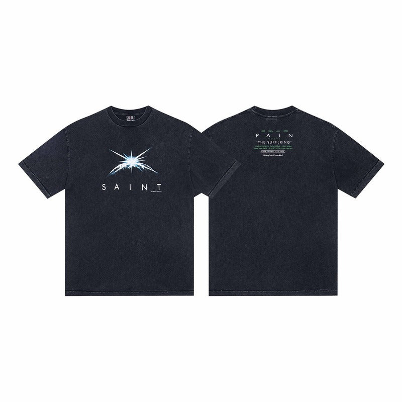 saint m t shirts s.m sunrise letter graphic crew neck short sleeve tee