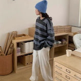 Women Knitwear Autumn and Winter Striped round Neck Sweater Loose Sweater