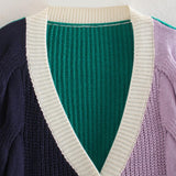 Women Sweater Knitwear Contrast Color Knitted Cardigan Top Autumn and Winter Loose Striped Sweater Coat