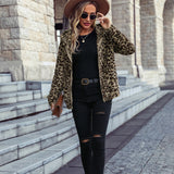 Women Trench Coat Fall Winter Hooded Long Sleeve Loose Zip Animal Pattern Flannel Casual Coat