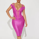Women Evening Dress Sexy V-neck Mesh Camisole Sheath Bandage One-Piece Dress
