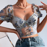 Women Party Tops Halter Perspective Butterfly Embroidered Suspender Mesh Vest