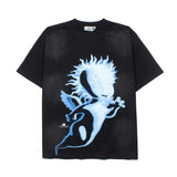Hip-hop t-shirts: american retro distressed cartoon angel print short sleeve tee, hip-hop oversized top, trendy tee