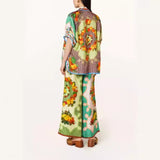 Women's pants: cross-border european and american fashion printed elastic waist pocket wide-leg casual set for women's summer